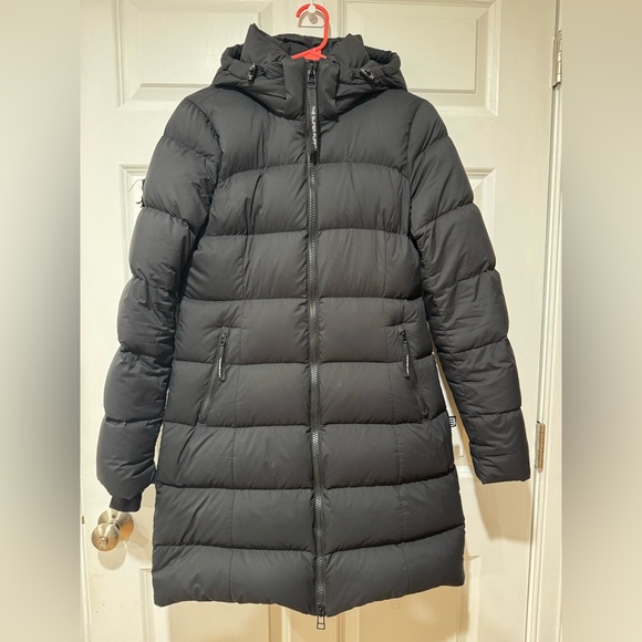 Aritzia Black Long Puffer Coat with Hood